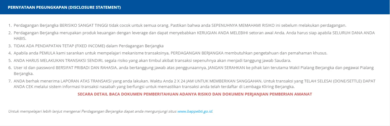 Pernyataan pengungkapan Agrodana: kerugian dapat melebihi setoran awal