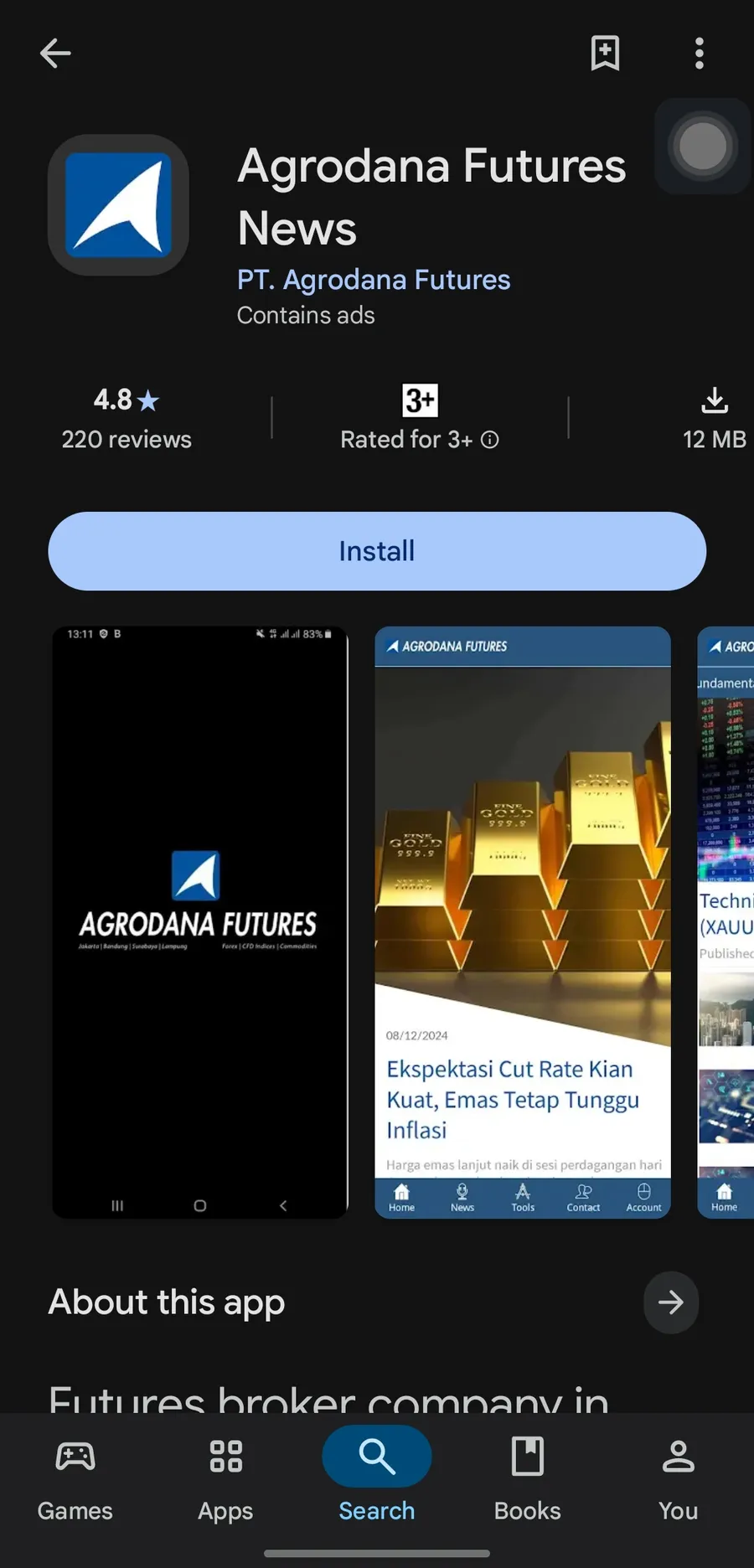 Listing Agrodana Futures News di Google Play