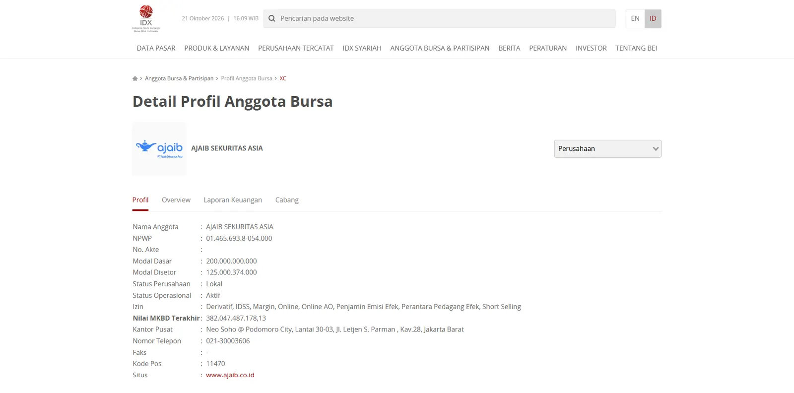 Profil Anggota Bursa BEI: PT Ajaib Sekuritas Asia, kode XC