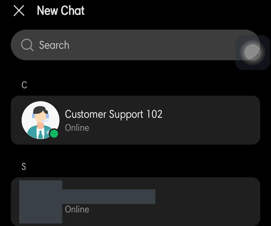 Daftar chat di aplikasi Dupoin: Customer Support dan manajer akun