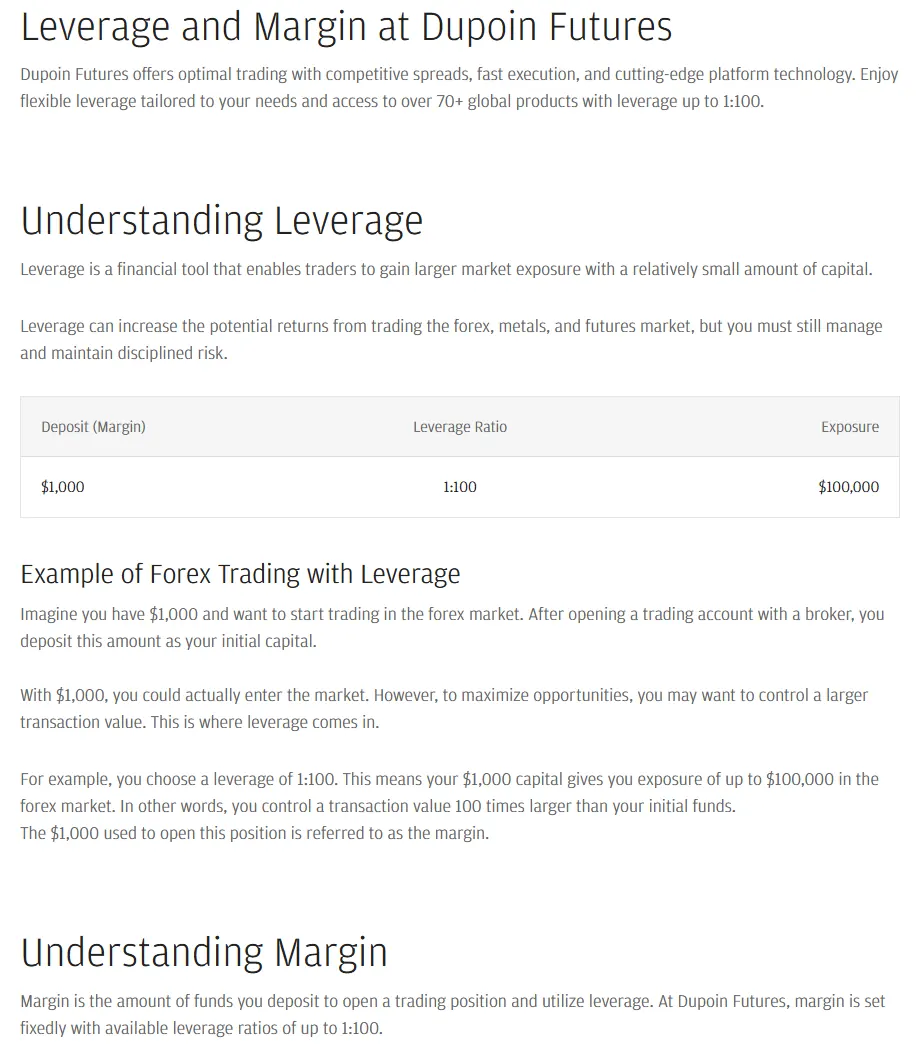 Halaman leverage dan margin Dupoin dengan klaim 1:100