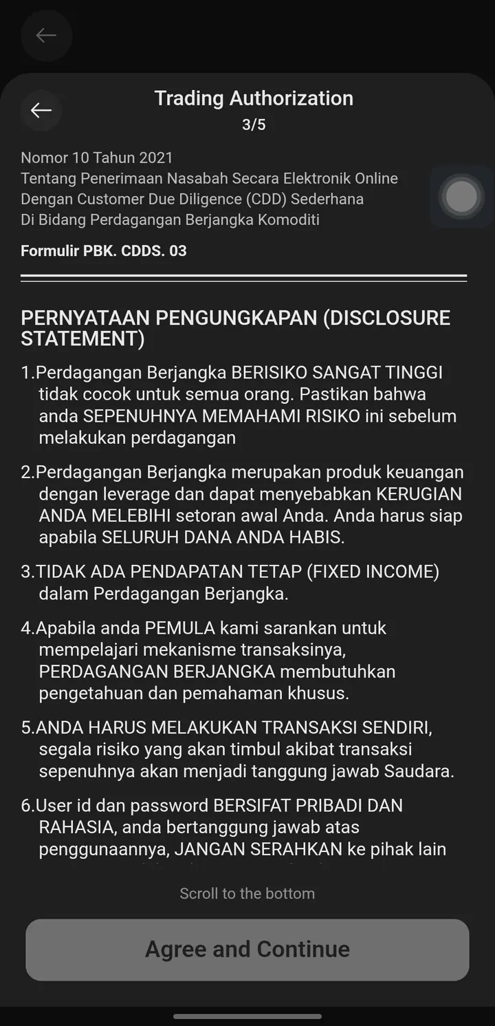 Formulir CDD PBK.CDDS.03: pernyataan pengungkapan risiko