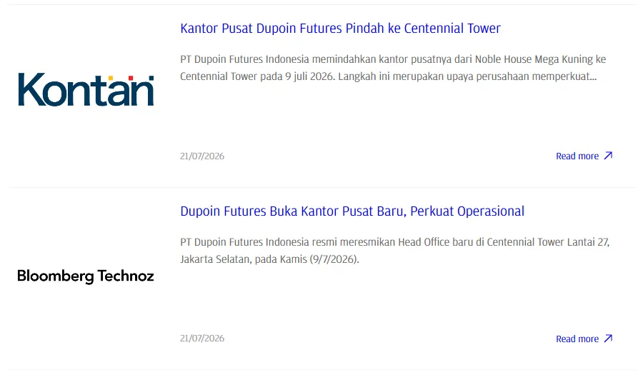 Halaman Media Dupoin: kantor pusat pindah ke Centennial Tower