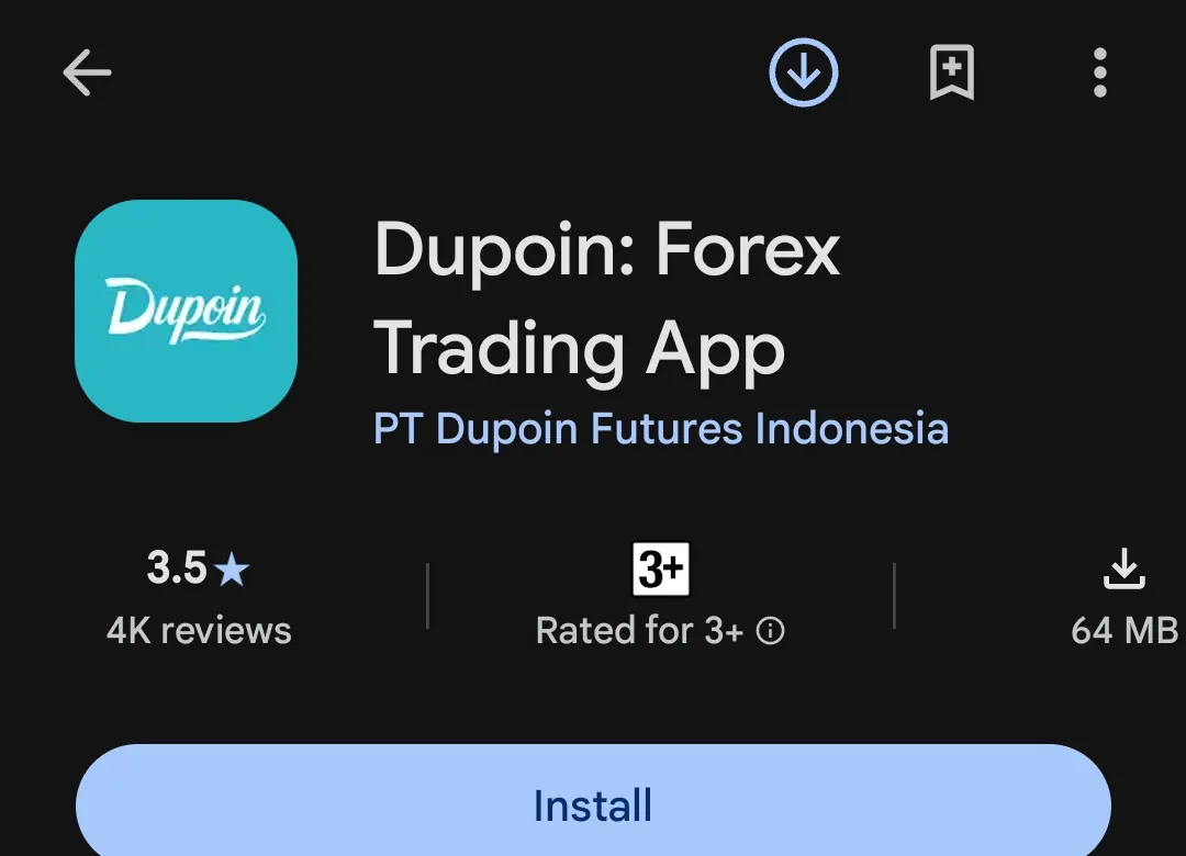 Listing Google Play aplikasi Dupoin dengan rating 3,5