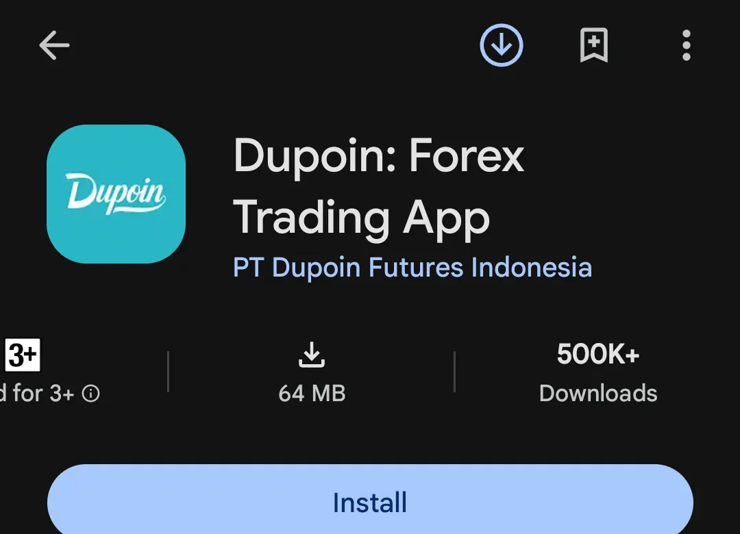 Listing Google Play aplikasi Dupoin dengan 500 ribu lebih unduhan