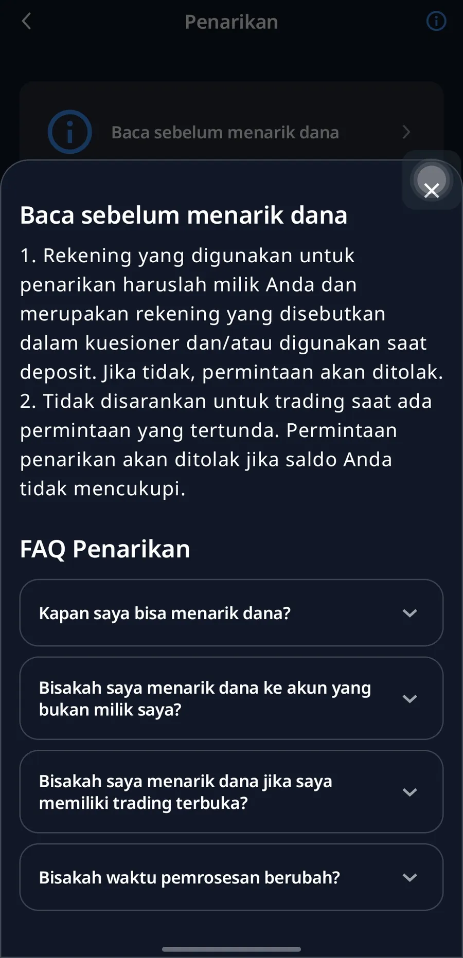 Aturan penarikan di aplikasi Finex: rekening harus milik sendiri