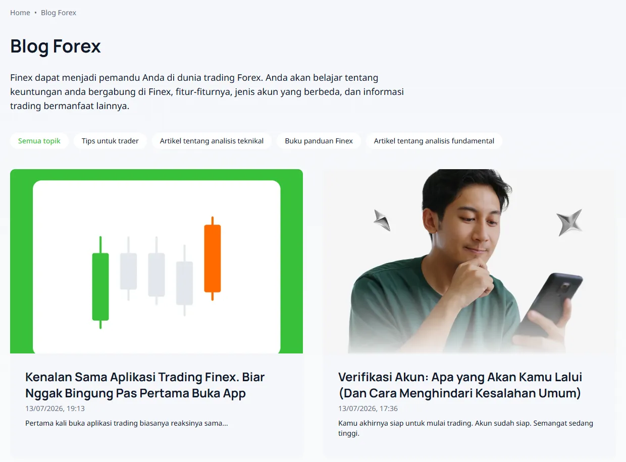 Halaman Blog Forex di situs Finex dengan topik dan artikel terbaru