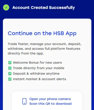 Halaman akun HSB berhasil dibuat dengan ajakan memakai aplikasi