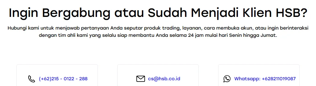 Kontak layanan di halaman Hubungi Kami HSB