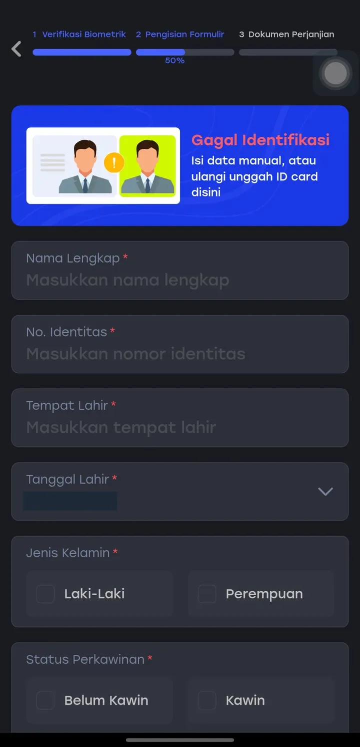 Formulir KYC HSB setelah OCR KTP gagal