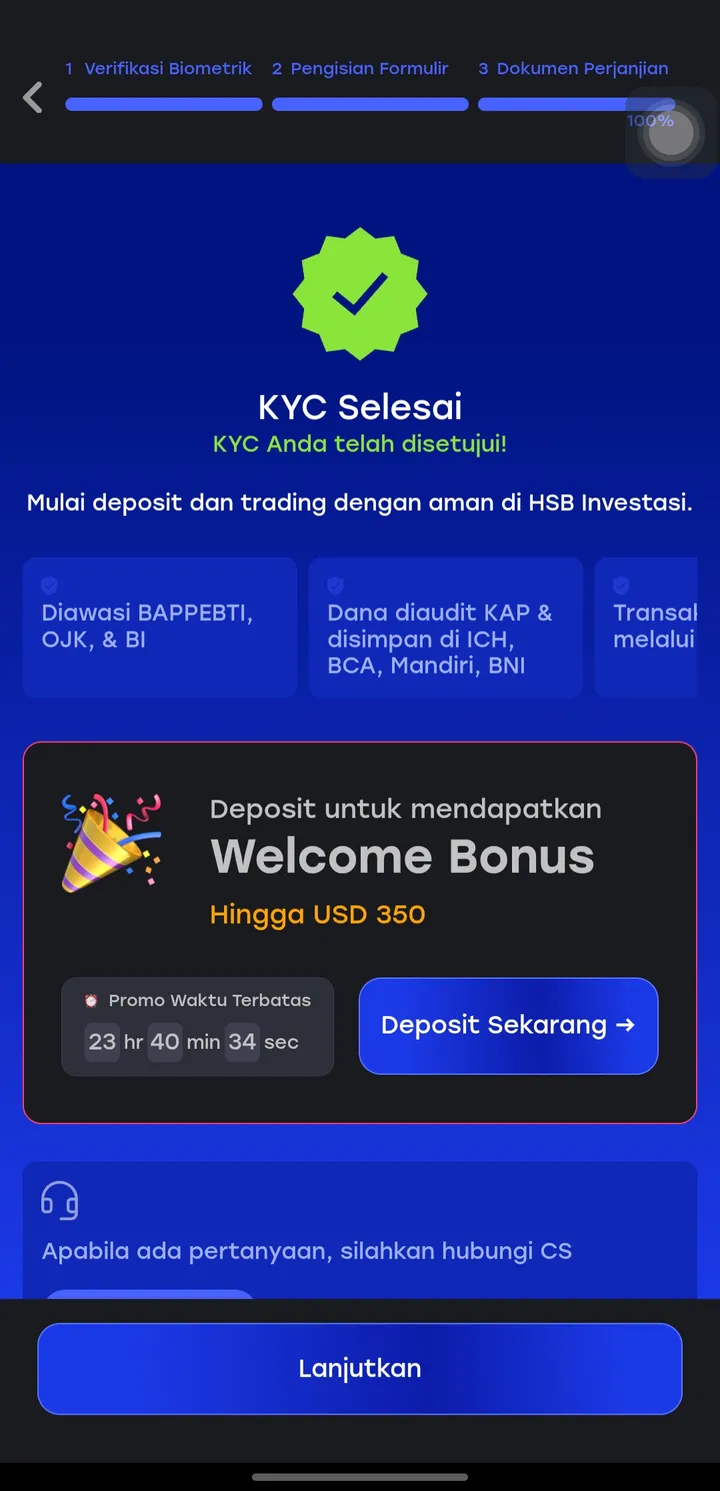 KYC HSB selesai dan disetujui