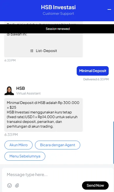 Live chat portal klien HSB dijawab HSB Virtual Assistant
