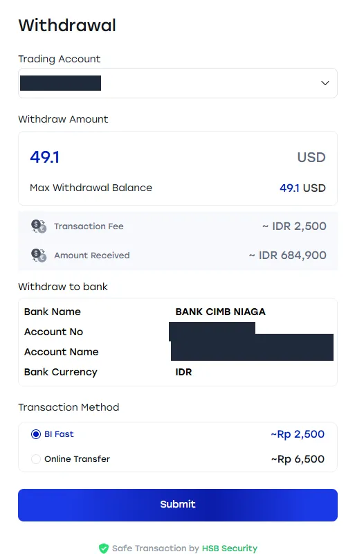 Formulir penarikan HSB $49,1 ke CIMB Niaga, data disensor