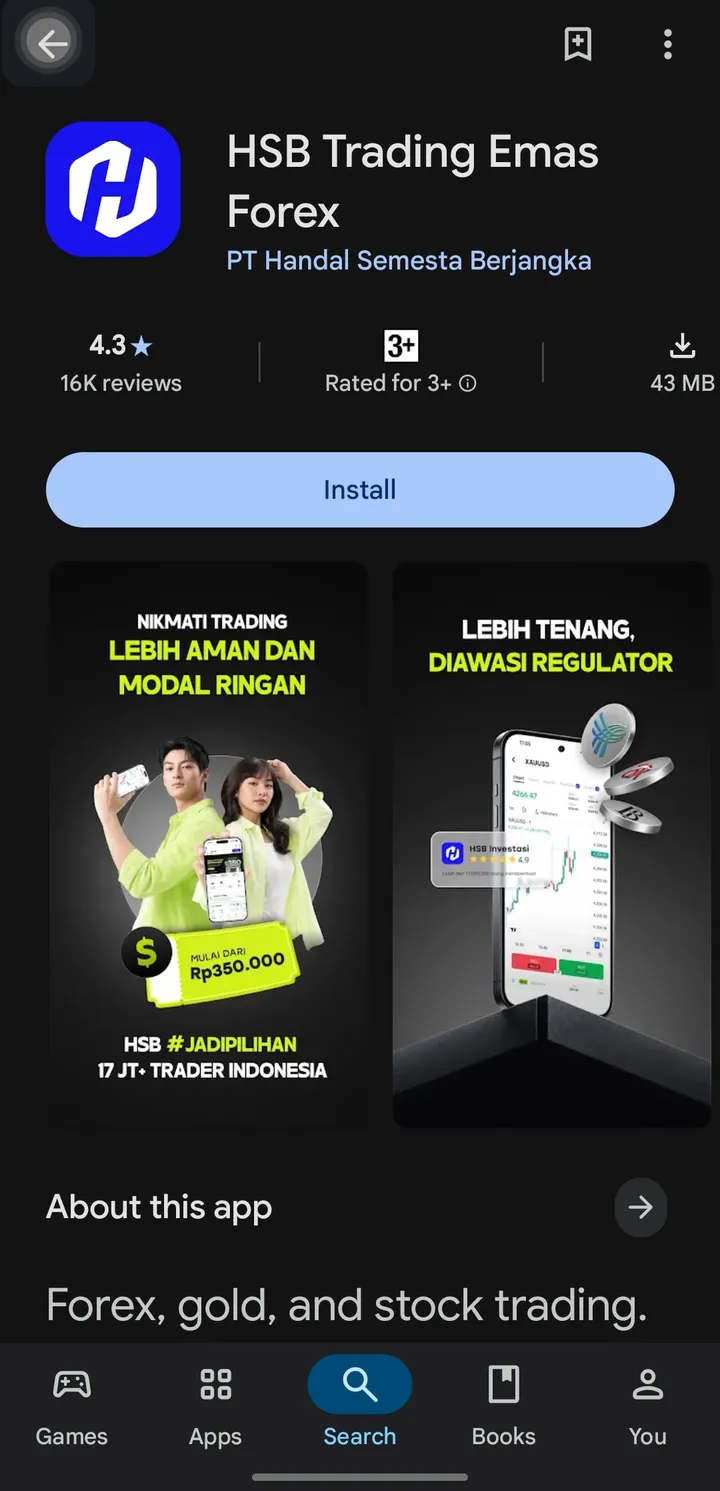 Listing HSB Trading Emas Forex di Google Play: rating 4,3