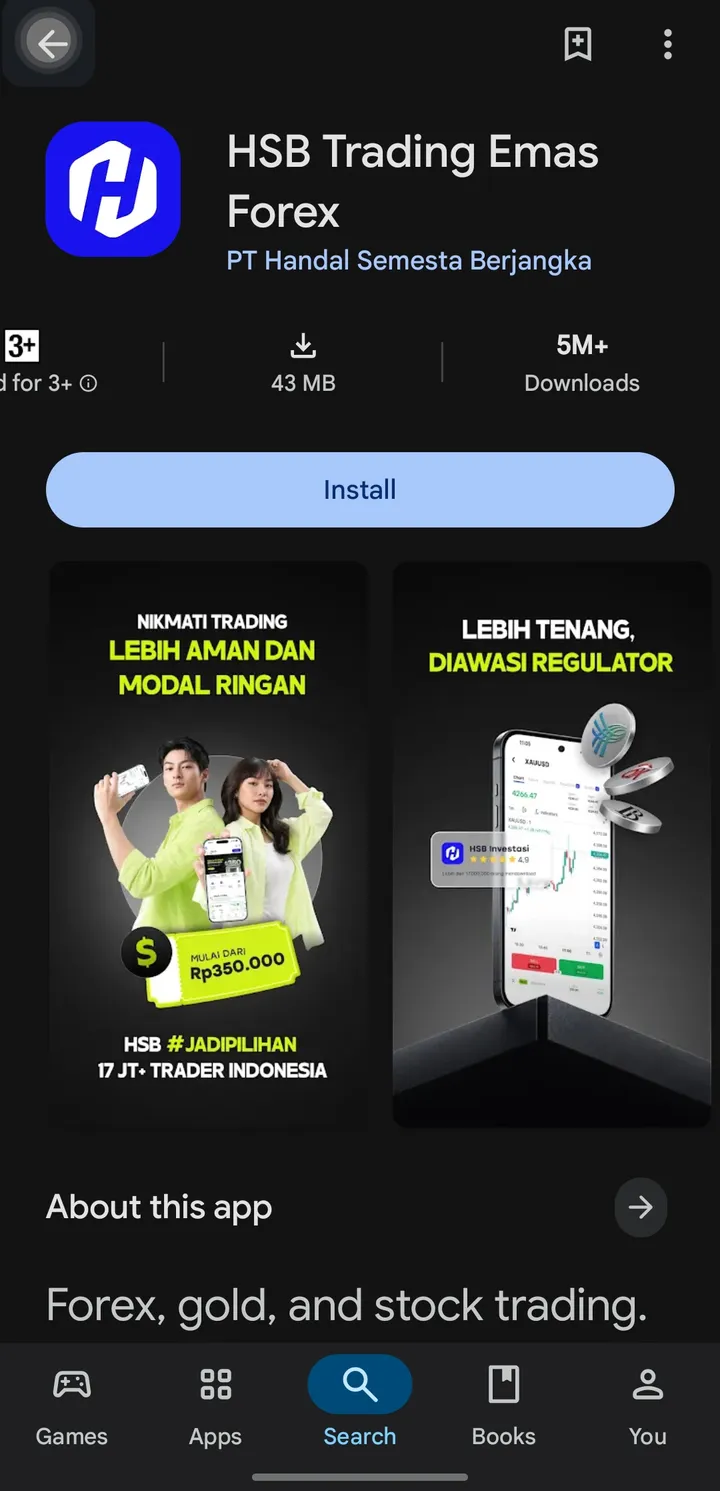 Listing HSB di Google Play: 5 juta+ unduhan