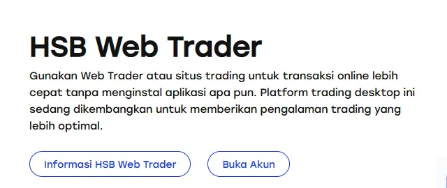 Halaman platform HSB: HSB Web Trader sedang dikembangkan