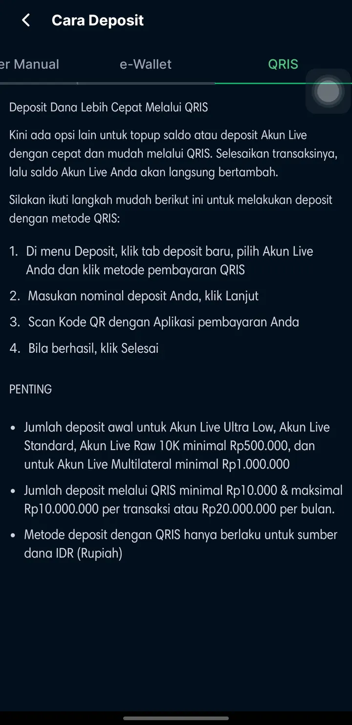 Panduan deposit QRIS di aplikasi MIFX