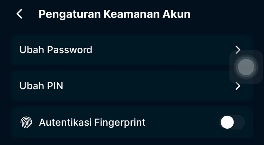 Pengaturan Keamanan Akun di aplikasi MIFX