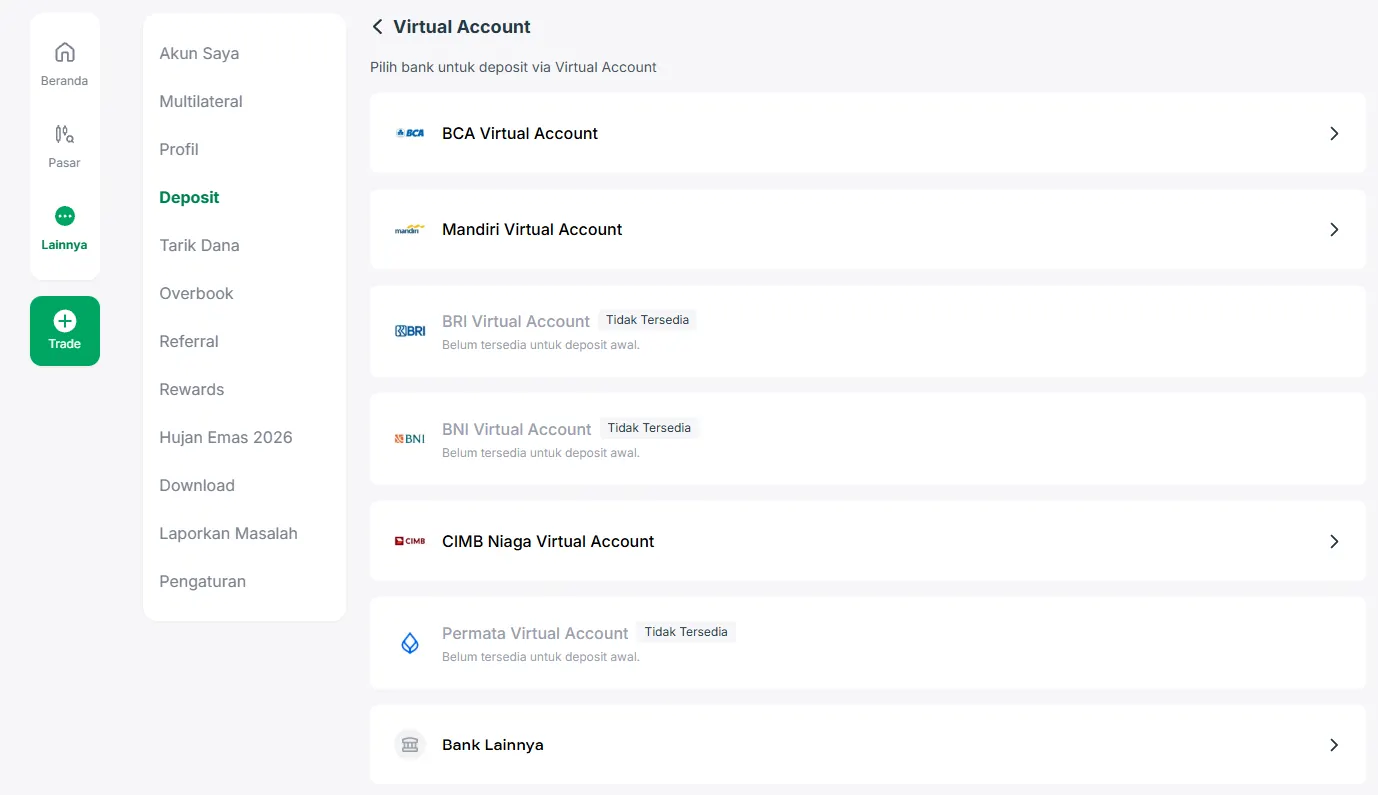 Pilihan bank Virtual Account untuk deposit MIFX