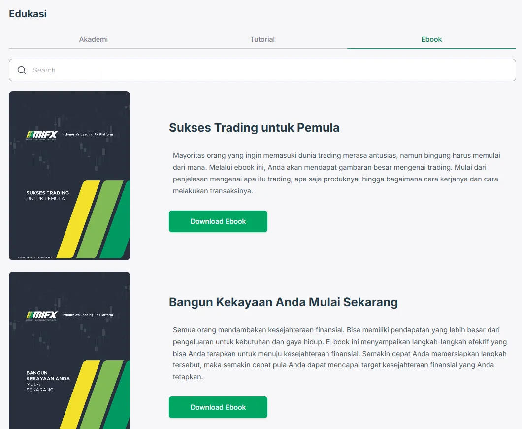 Tab Ebook MIFX: Sukses Trading untuk Pemula dan Bangun Kekayaan Anda Mulai Sekarang