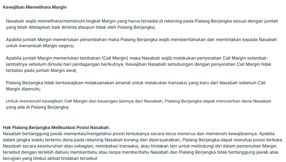 Syarat Client Area MIFX: kewajiban memelihara margin dan call margin