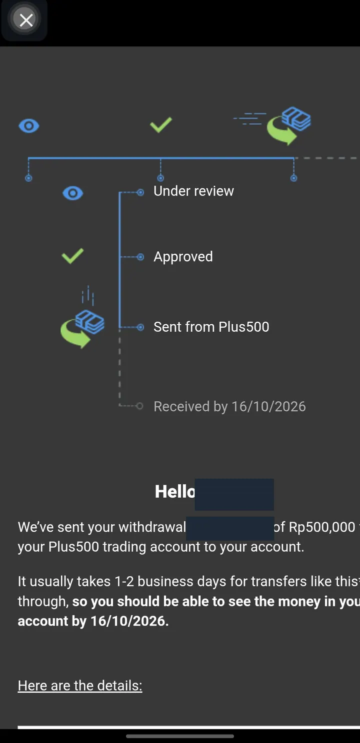 Pelacak penarikan Rp500.000 di aplikasi Plus500