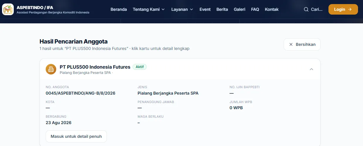 Hasil pencarian anggota ASPEBTINDO untuk PT PLUS500 Indonesia Futures