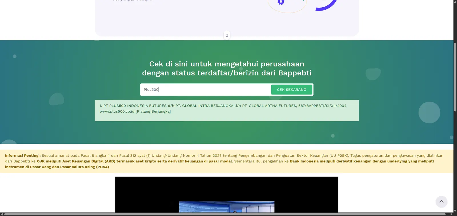 Hasil Cek Legalitas Bappebti untuk PT Plus500 Indonesia Futures