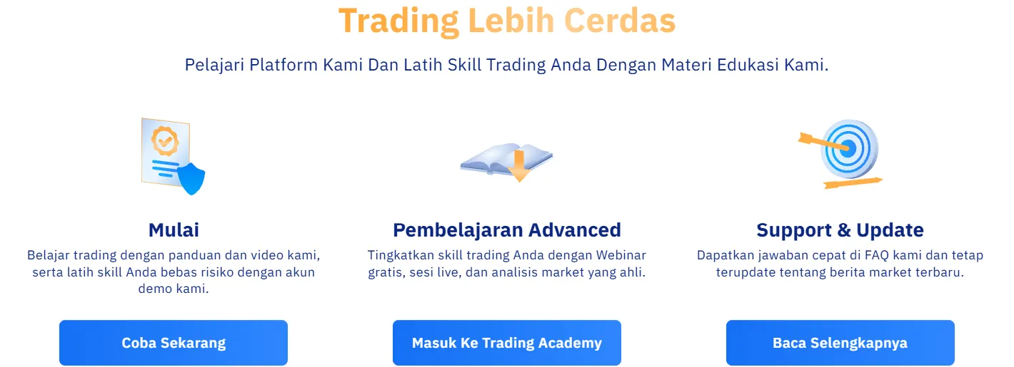Bagian edukasi di beranda Plus500 Indonesia
