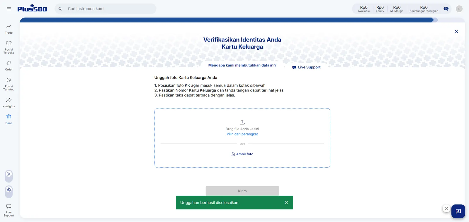 Langkah unggah Kartu Keluarga di Plus500