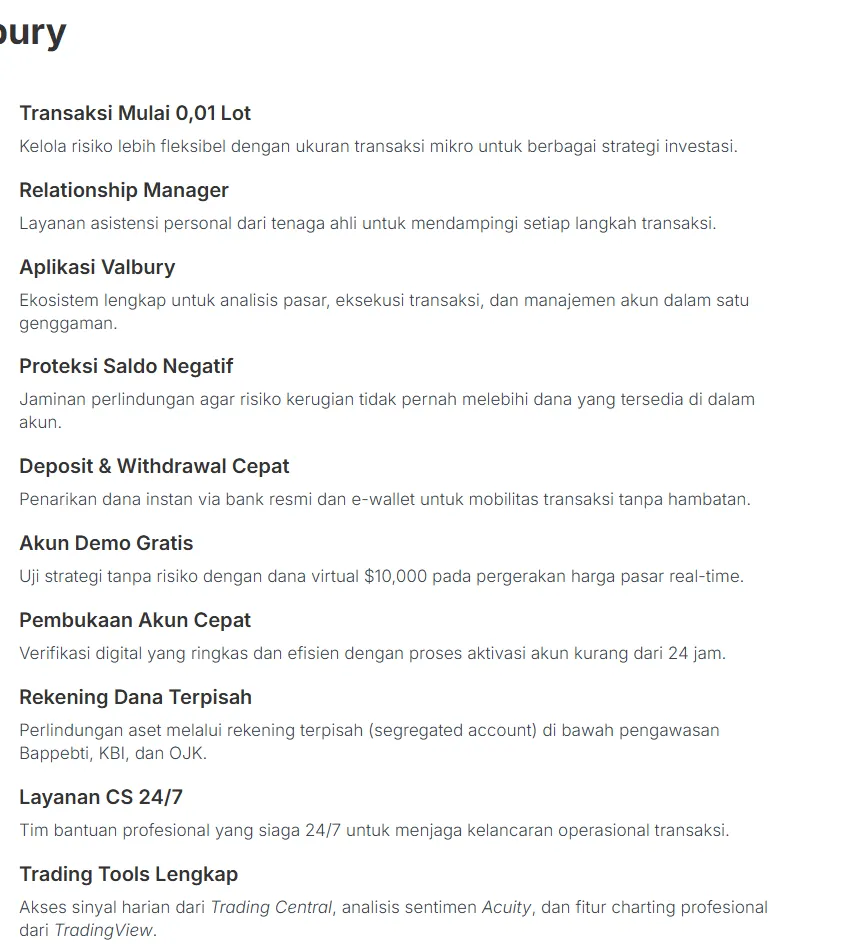 Daftar layanan Valbury termasuk Proteksi Saldo Negatif