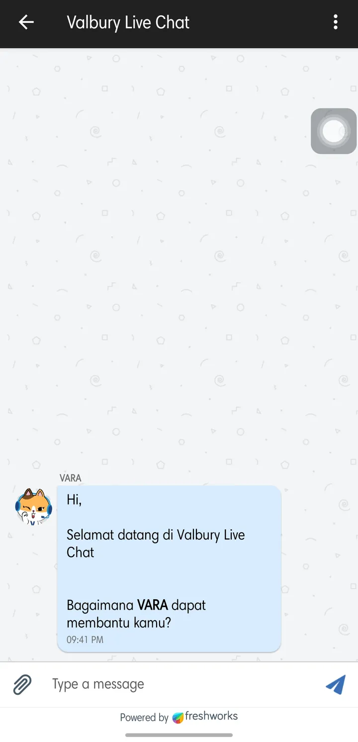Live chat VARA di aplikasi Valbury