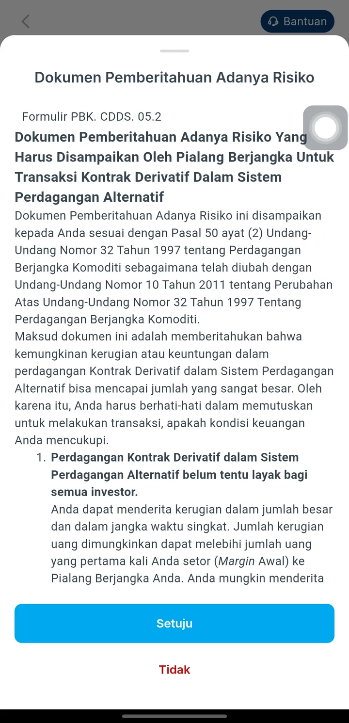 Dokumen Pemberitahuan Adanya Risiko Valbury: kerugian dapat melebihi Margin Awal