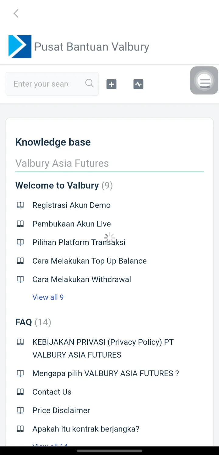 Pusat Bantuan Valbury di aplikasi