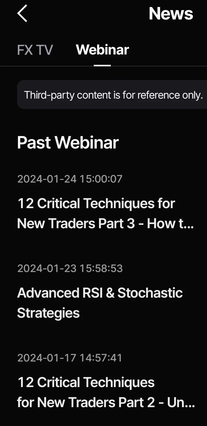 Tab Webinar di aplikasi Vantage berisi arsip Januari 2024