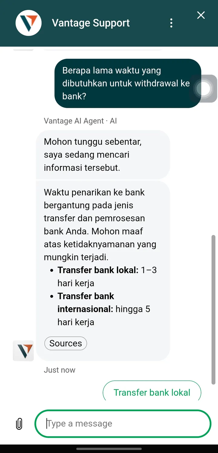 Agen AI dukungan Vantage menjawab waktu penarikan