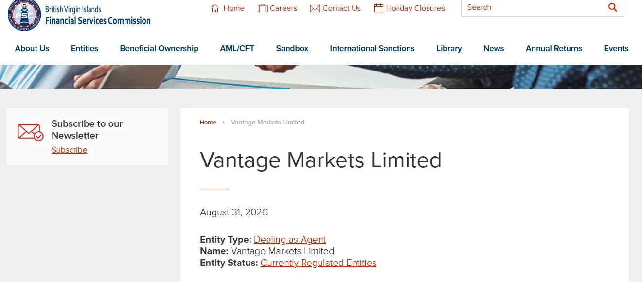 Register BVI FSC: Vantage Markets Limited