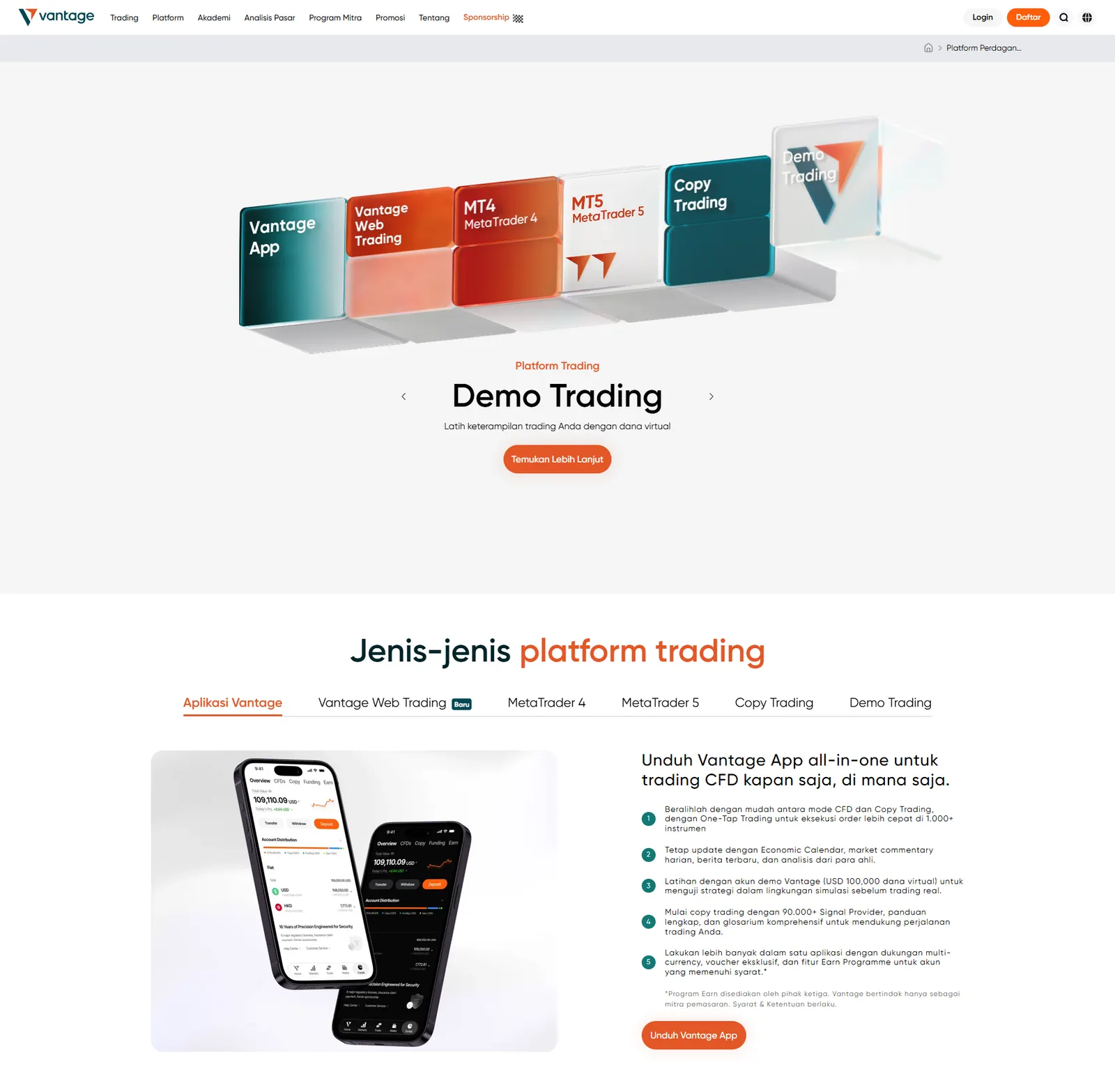 Jajaran platform trading Vantage