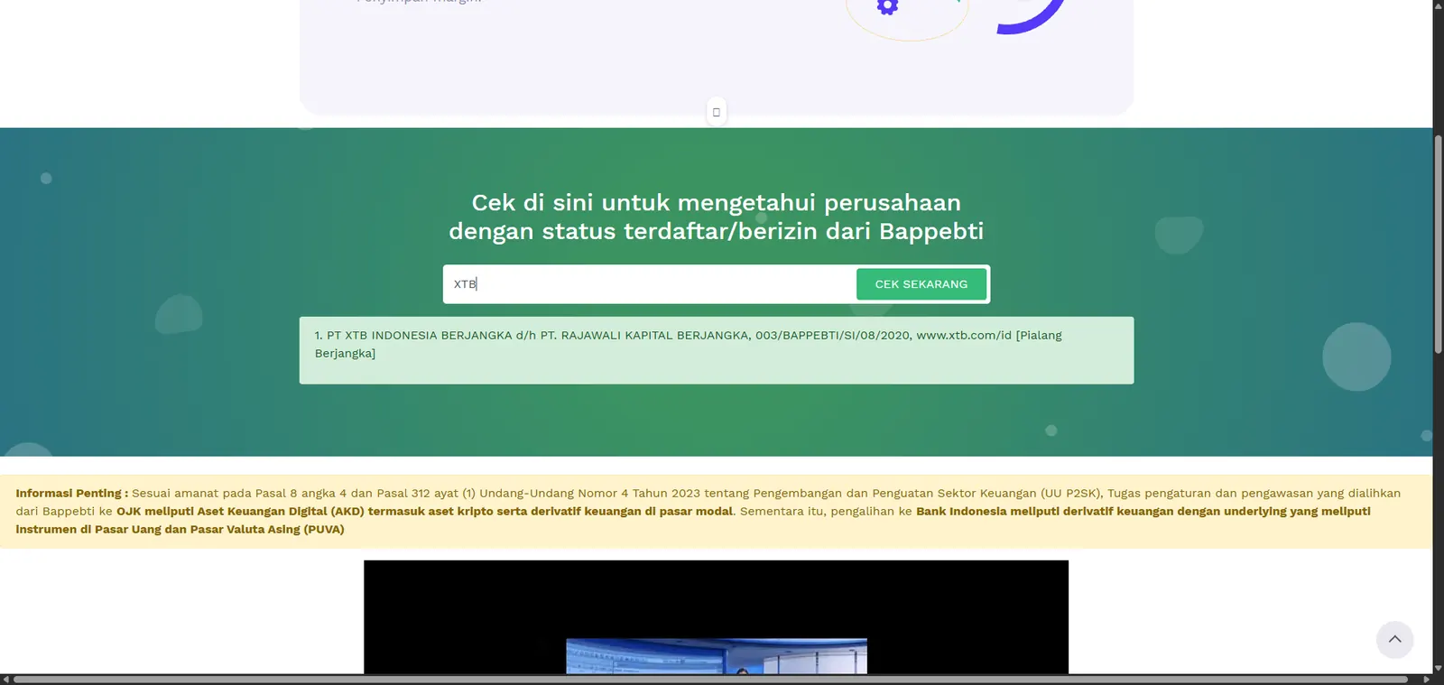 Hasil Cek Legalitas Bappebti untuk PT XTB Indonesia Berjangka