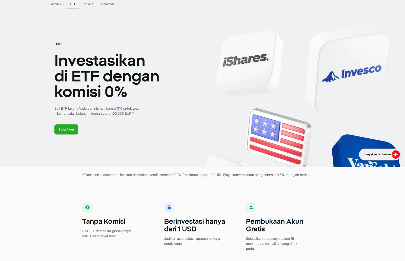 Halaman ETF XTB: komisi 0% dan investasi mulai 1 USD