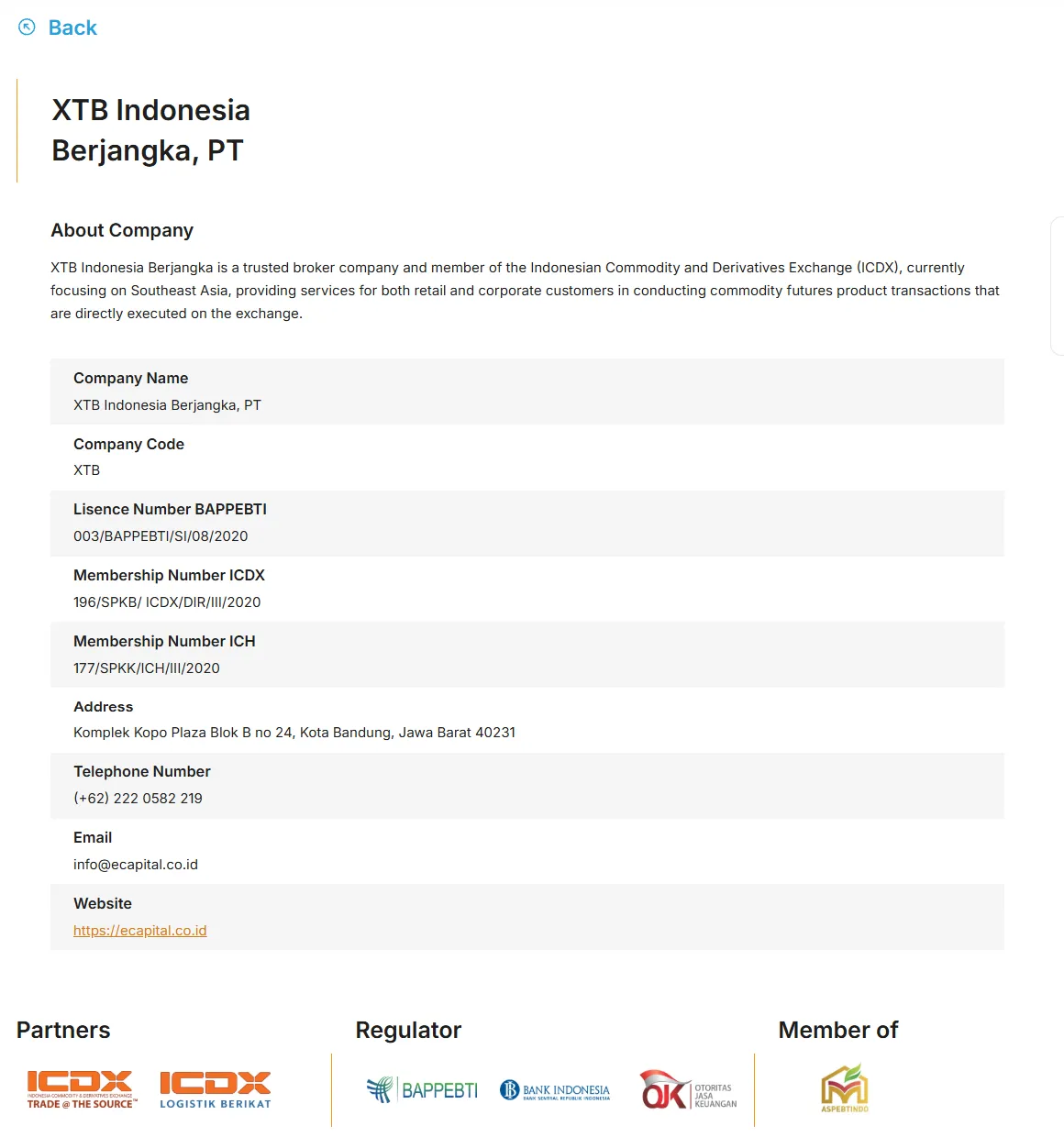 Profil anggota Indonesia Clearing House untuk PT XTB Indonesia Berjangka